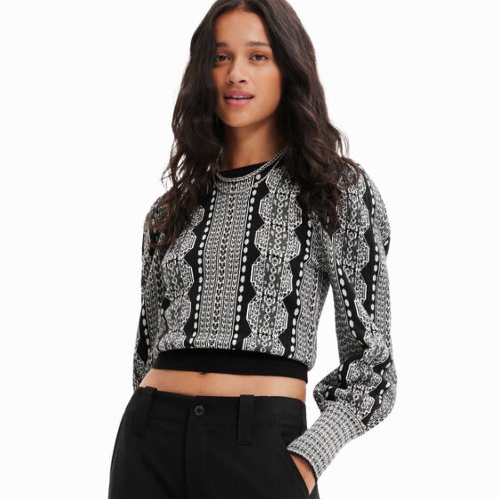 DESIGUAL Balloon-sleeve cropped jumper Black/White